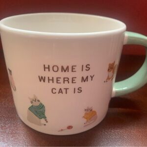 NEW Room Essentials Stoneware Cat-Themed Mug with Mint Green Handle, 17 oz